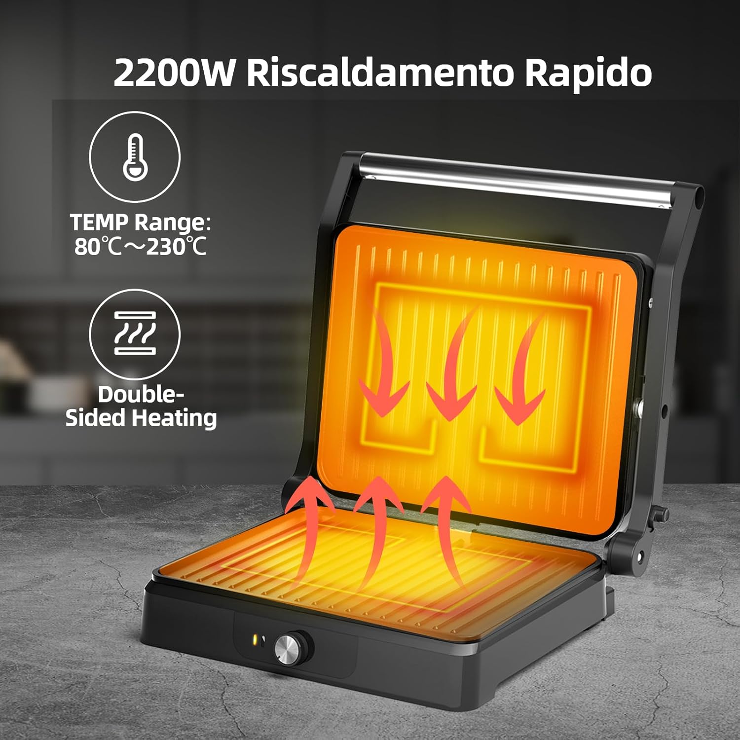 Tiastar Tostapane Piastra 2200W, Griglia Elettrica/Piastra Panini/Sandwich Maker 3-in-1, Piastre antiaderenti, Temperatura regolabile, Apertura 180° Tiastar Tostapane Piastra 2200W, Griglia Elettrica/Piastra Panini/Sandwich Maker 3-in-1, Piastre antiaderenti, Temperatura regolabile, Apertura 180°