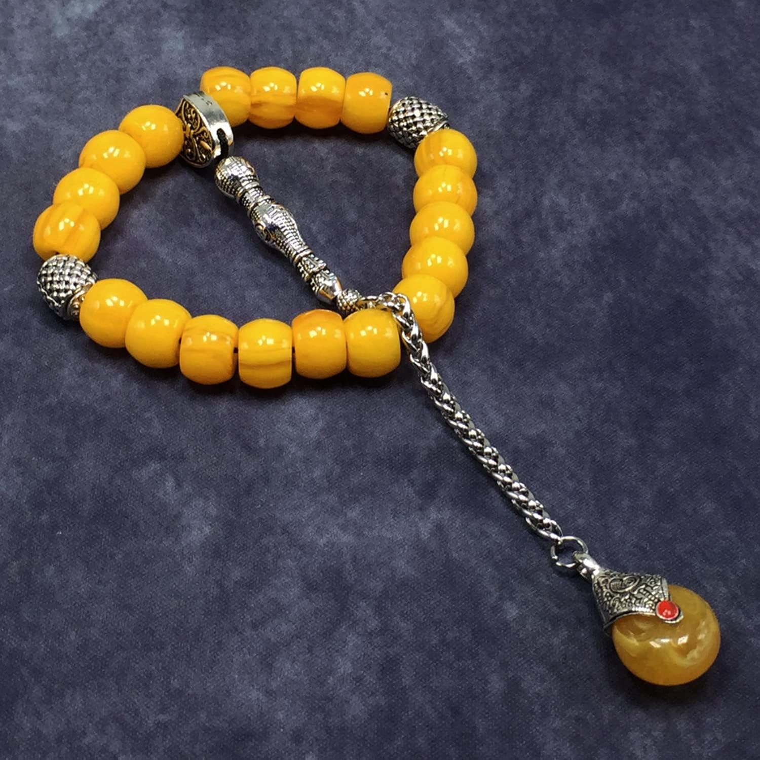 Relaxing Stress Relief Big Prayer Beads, Worry Beads, EFE Tesbih, Maskot Tesbih, Tasbih, Rosary (Yellow Resin Cylinder -13X9 mm- 19 Big Beads)