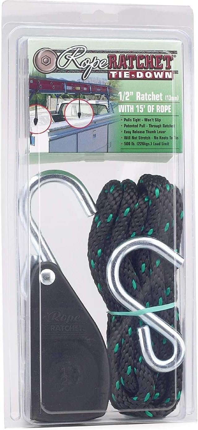 Rope Ratchet 10030 1/2" Rope Pulley Rope Hanger, 8' Solid Braided Polypropylene Rope, Locking Pulley, 500 lbs Weight Capacity : Pulling And Lifting Ropes : Tools & Home Improvement