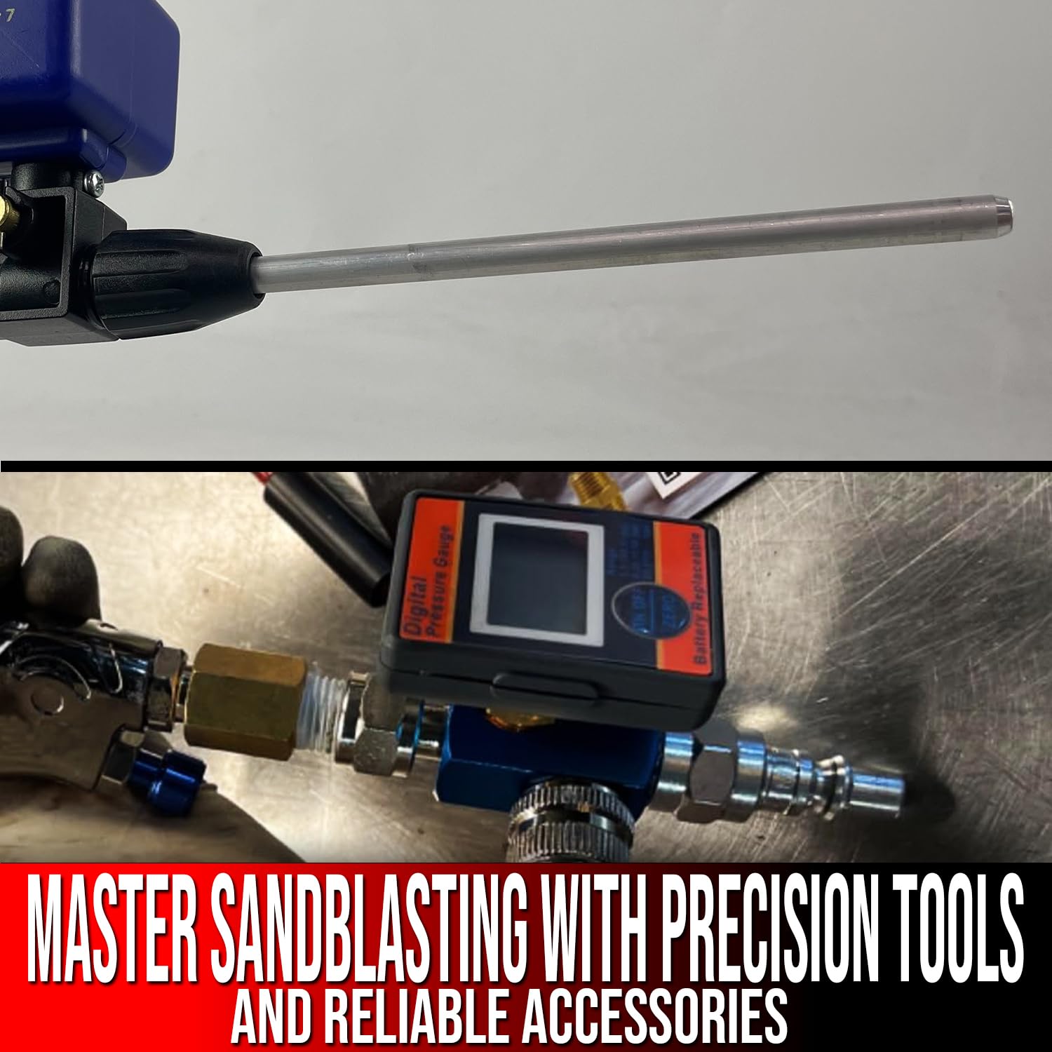 Complete LE LEMATEC Sandblasting Kit: Air Regulator, Sandblaster, and Accessory Set (DAR01B+Long Tip+Accessory Packet)