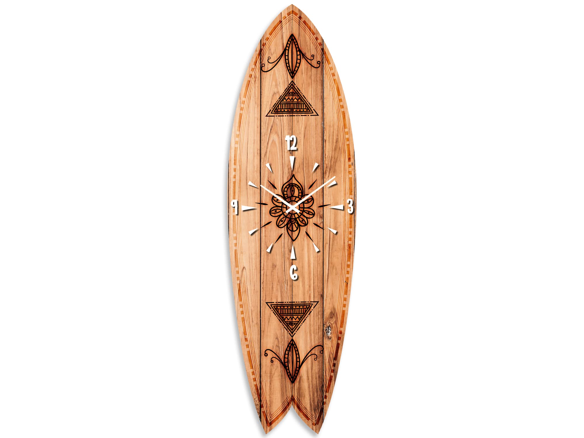 DECLINA, Orologio da parete silenzioso, pendolo da parete deco,Orologio da surf deco Hippie Chic Design Stimell Illustrazione, 100x30 cm