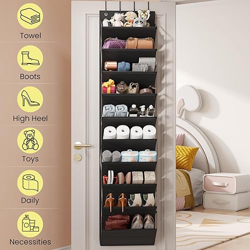 Miniatura 2 de Organizador de zapatos transparente de 10 niveles con bolsillos profundos, zapatero de puerta con tubo duro para mantener la forma, zapatero