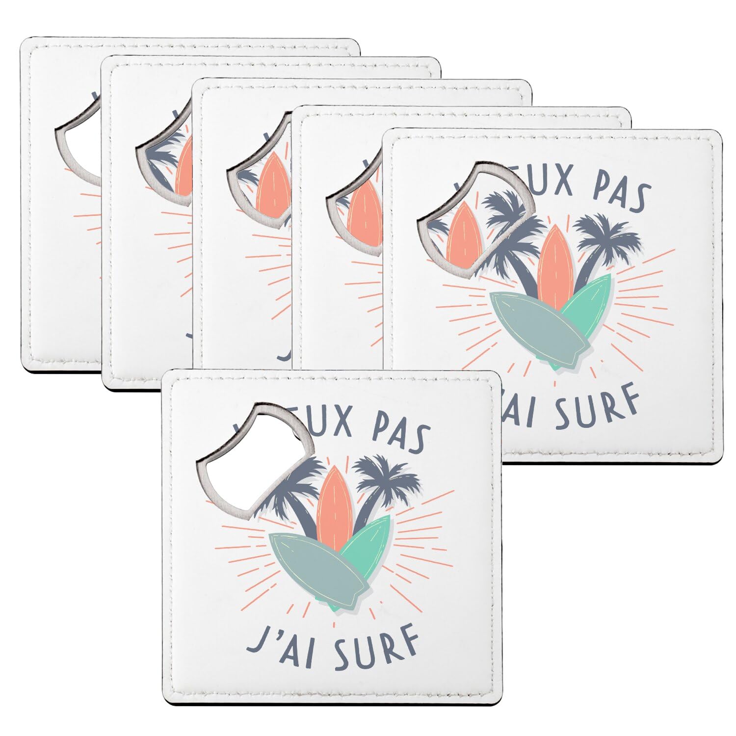 Sous verre décapsuleur J'Peux Pas J'Ai Surf Mer Sport Planche Vague 92x92mm