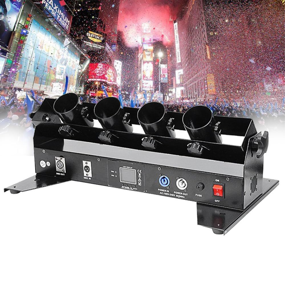 MáQuina EléCtrica de Confeti con 4 Salidas, Lanzador Profesional con Boquillas Ajustables para EspectáCulos y Eventos