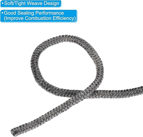 Miniatura 5 de PATIKIL Junta de estufa de madera de 14 x 86 pulgadas, fibra de vidrio de grafito redonda de resistencia a altas temperaturas, repuesto para estufas