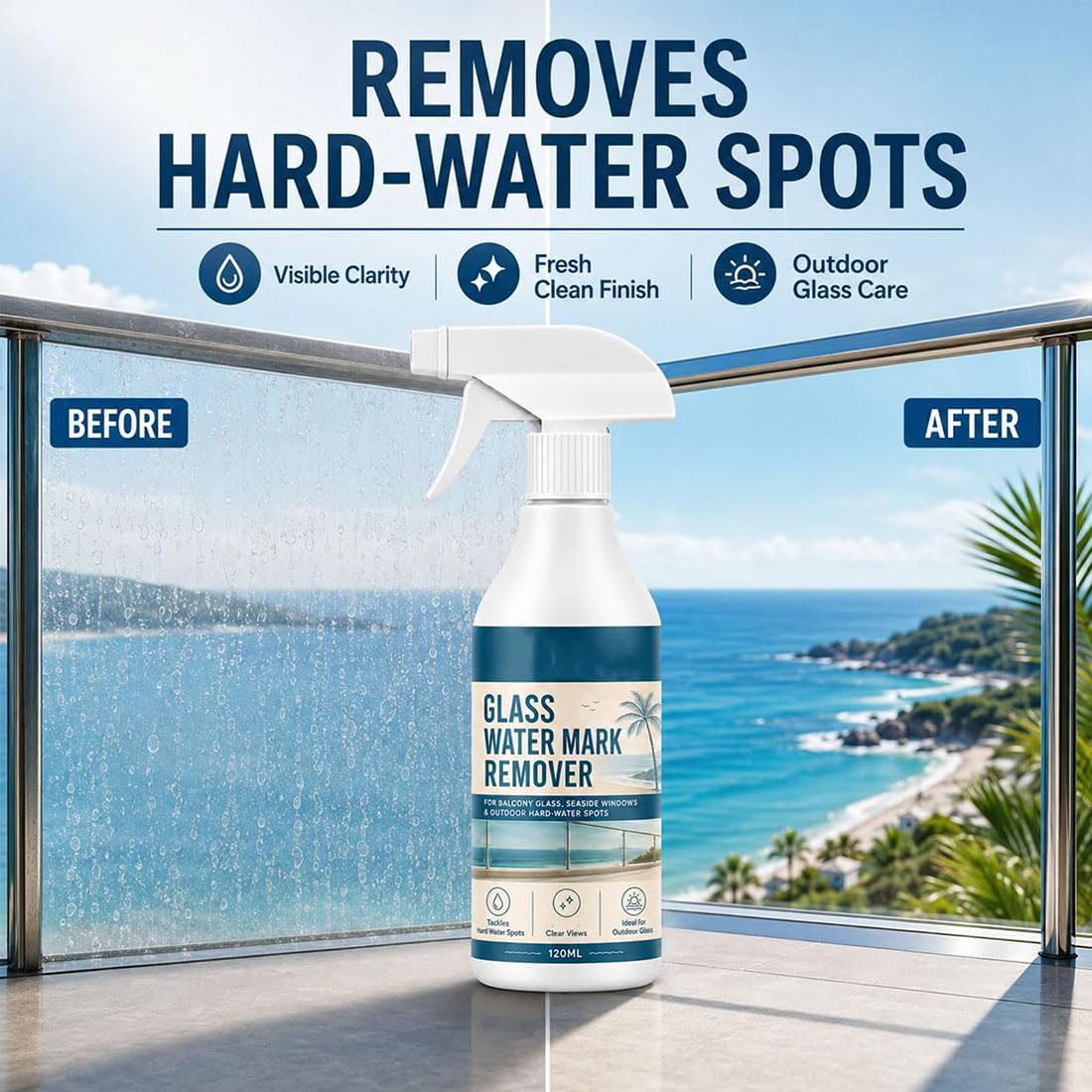 Spray Rimuovi-Macchie d'Acqua per Vetri: Scioglie Efficacemente i Residui (*3pcs)