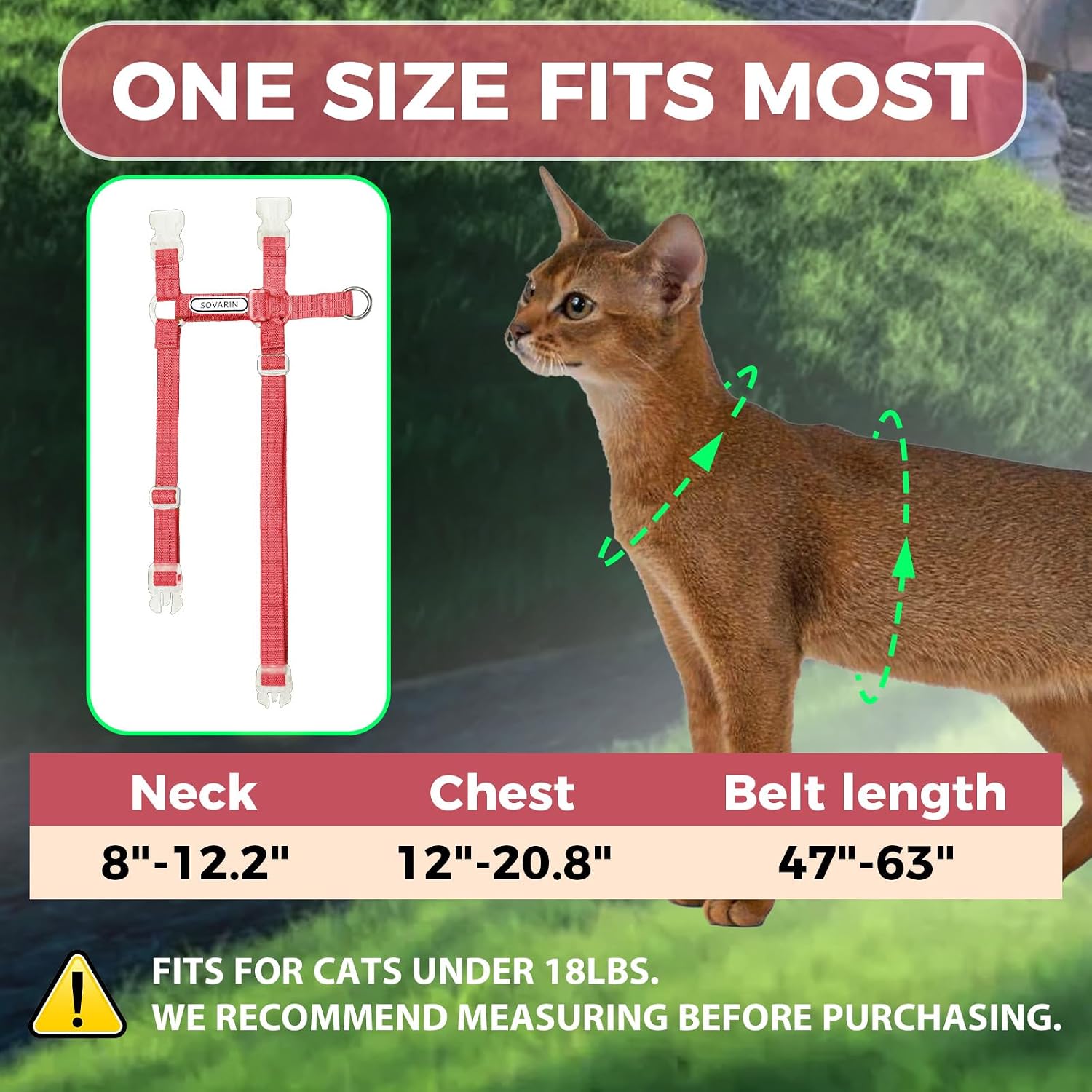 Cat Harness and Leash Set - Red Lightweight Soft Kitten Harness Escape Proof, Adjustable Travel Pet Harness for Walking，Easy Control Comfortable Outdoor (Red, One Size Fits All)