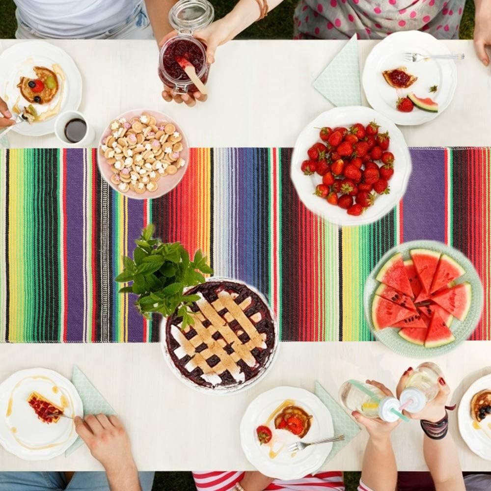 PROXRACER Mexican Table Runner Pack of 2,Mexican Serape Table Runner Blanket for Mexican Fiesta Party Outdoor Picnics Dining Table Wedding Decorations 14×108 inch