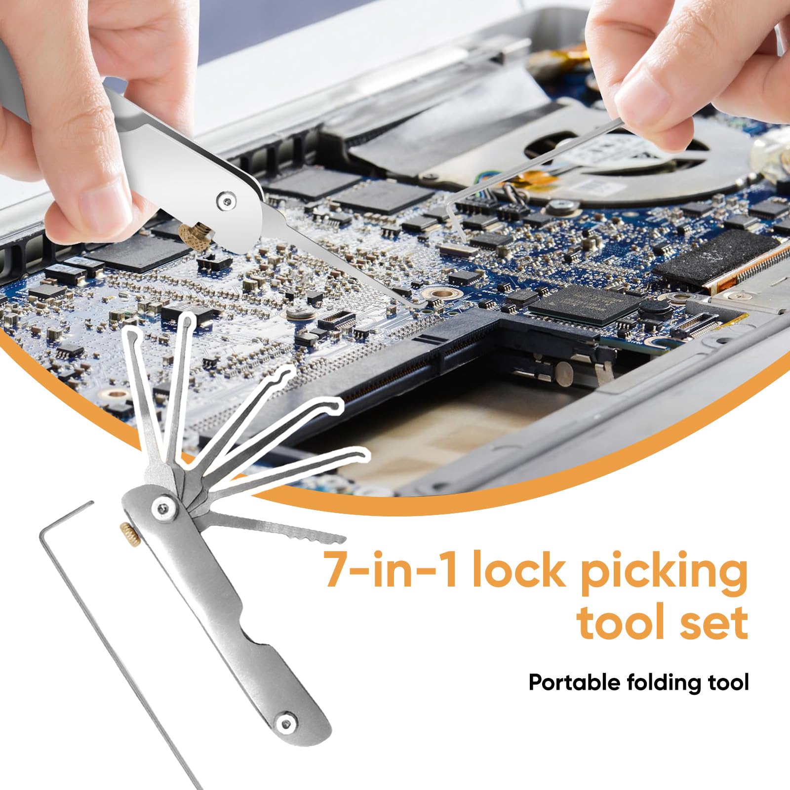 7-in-1 Lock Picking Kit, Stainless Steel Folding Lockpick Set including Single Hook Picks - Image 4