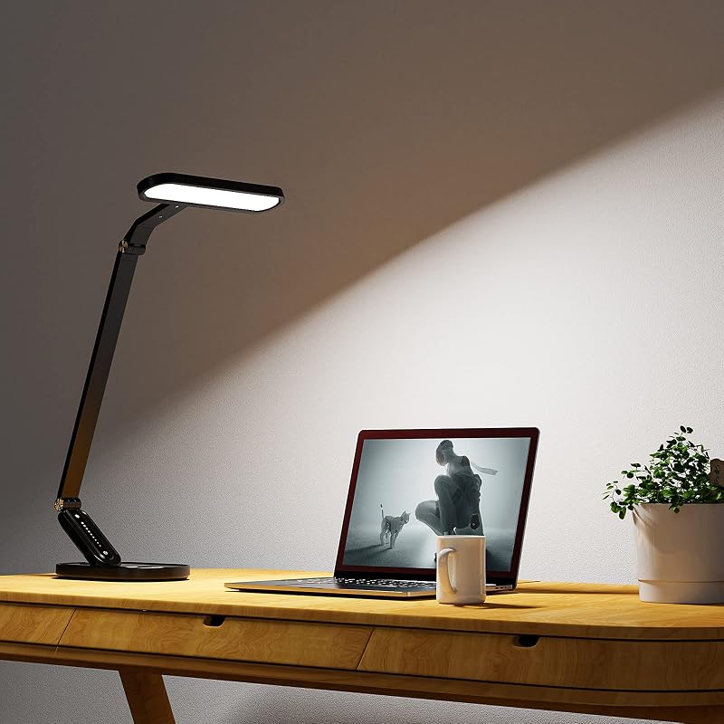 Lampă de birou JKSWT cu protecție oculară, lumină reglabilă, 5 moduri de culoare, 72 LED-uri, încărcare USB, control tactil și funcție de memorie, pentru birou, negru