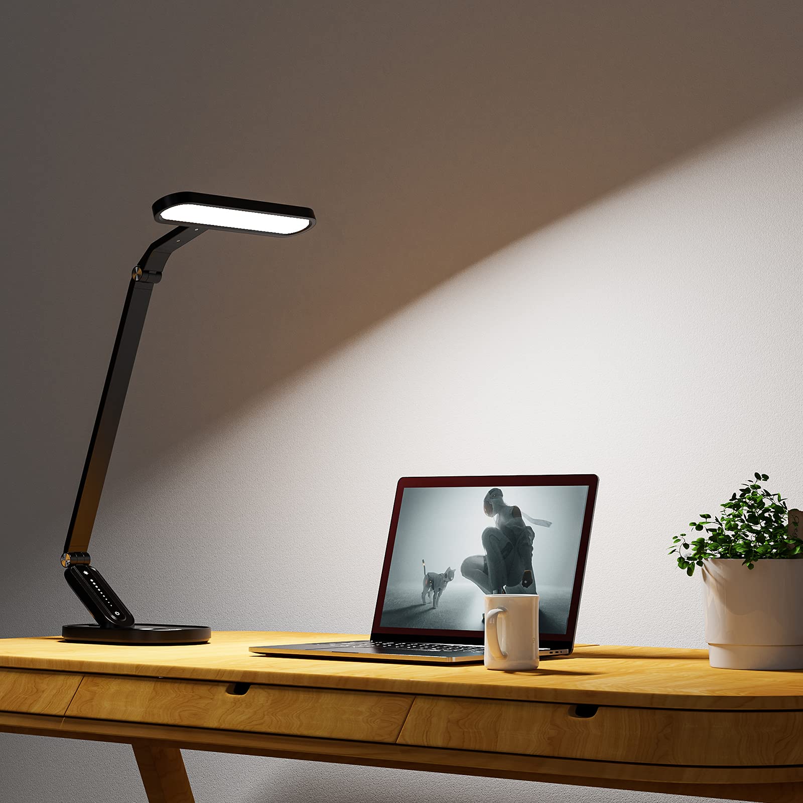 JKSWT Lampe de bureau LED protectrice des yeux, 72 LED, 9 niveaux luminosité, 5 modes couleur, USB recharge, tactile mémoire
