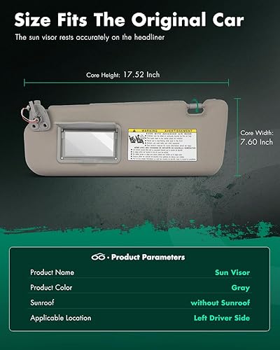 Miniatura 92 de SCITOO Visera solar para automóvil con espejo apto para 2010-2015 para CX-9 gris con techo solar (lado izquierdo del conductor)