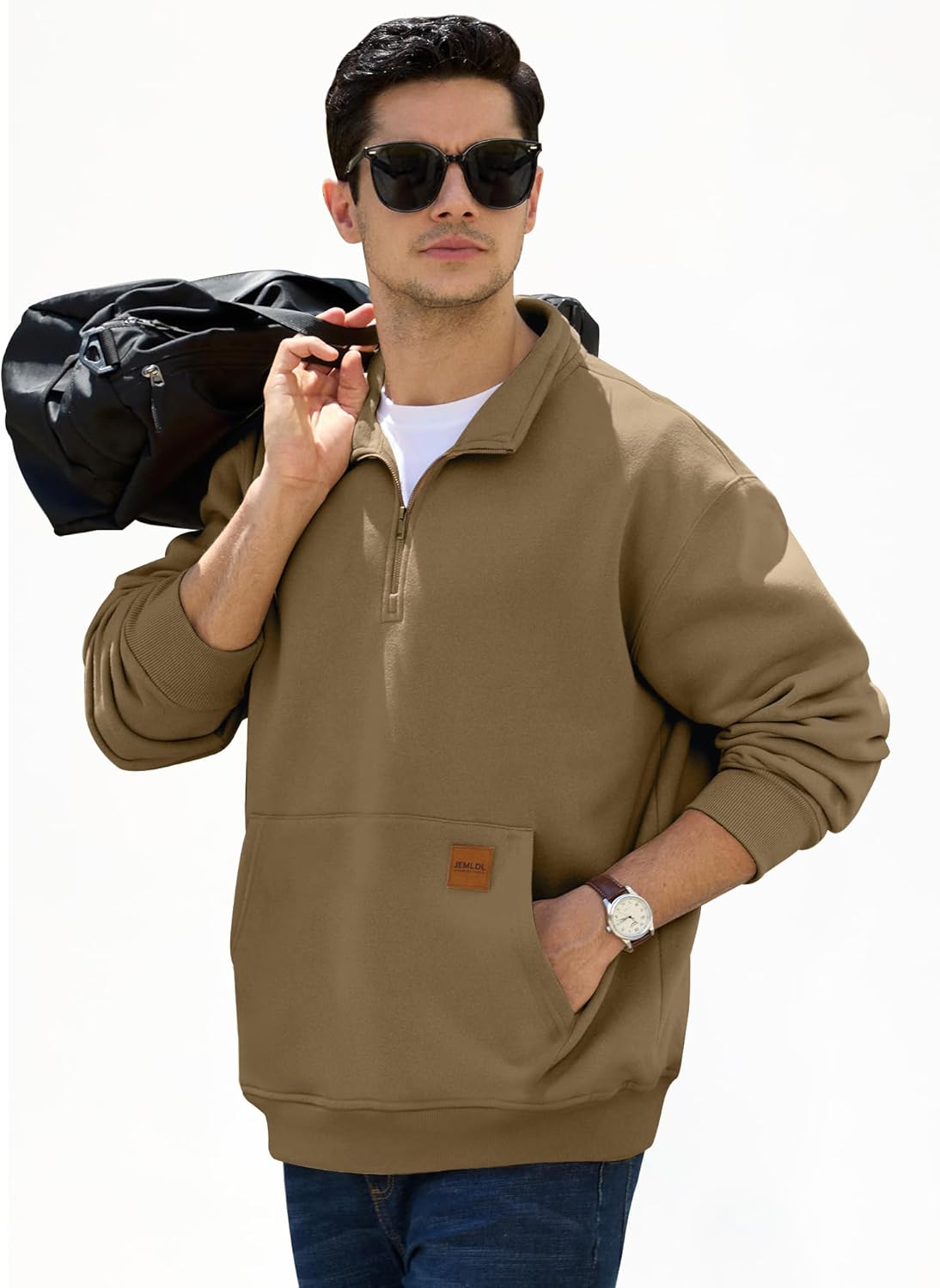 JEMLDL Men's Fleece Quarter Zip Pullover Sweatshirts Casual Long Sleeve Warm Mock Neck Sweatshirt with Pockets - Image 2