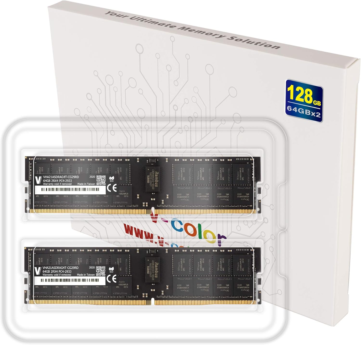 Discount v-Color DDR4 128GB (2 x 64GB) Hynix IC 2933MHz(PC3-23400) R-DIMM for Apple Mac Pro 2019 ECC Registered DIMM Dual Rank 2Rx4 1.2V CL21 (VHA21ASDRAG4T-CG29RD)