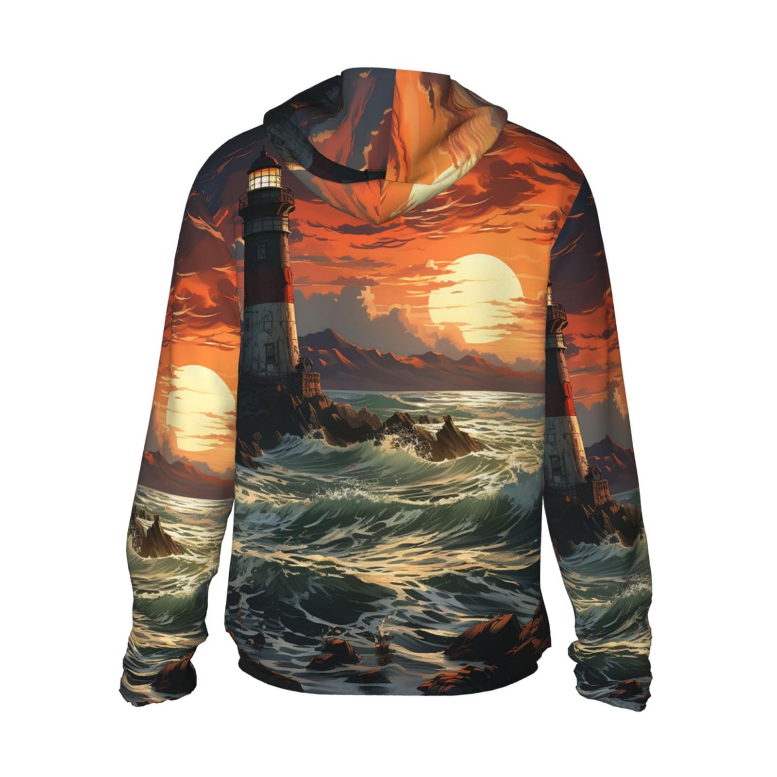 Men's Sun Protection Hoodie UPF 50+ Light Jacket Long Sleeve Sun Shirts Lighthouse Rash Guard XX-Large Black