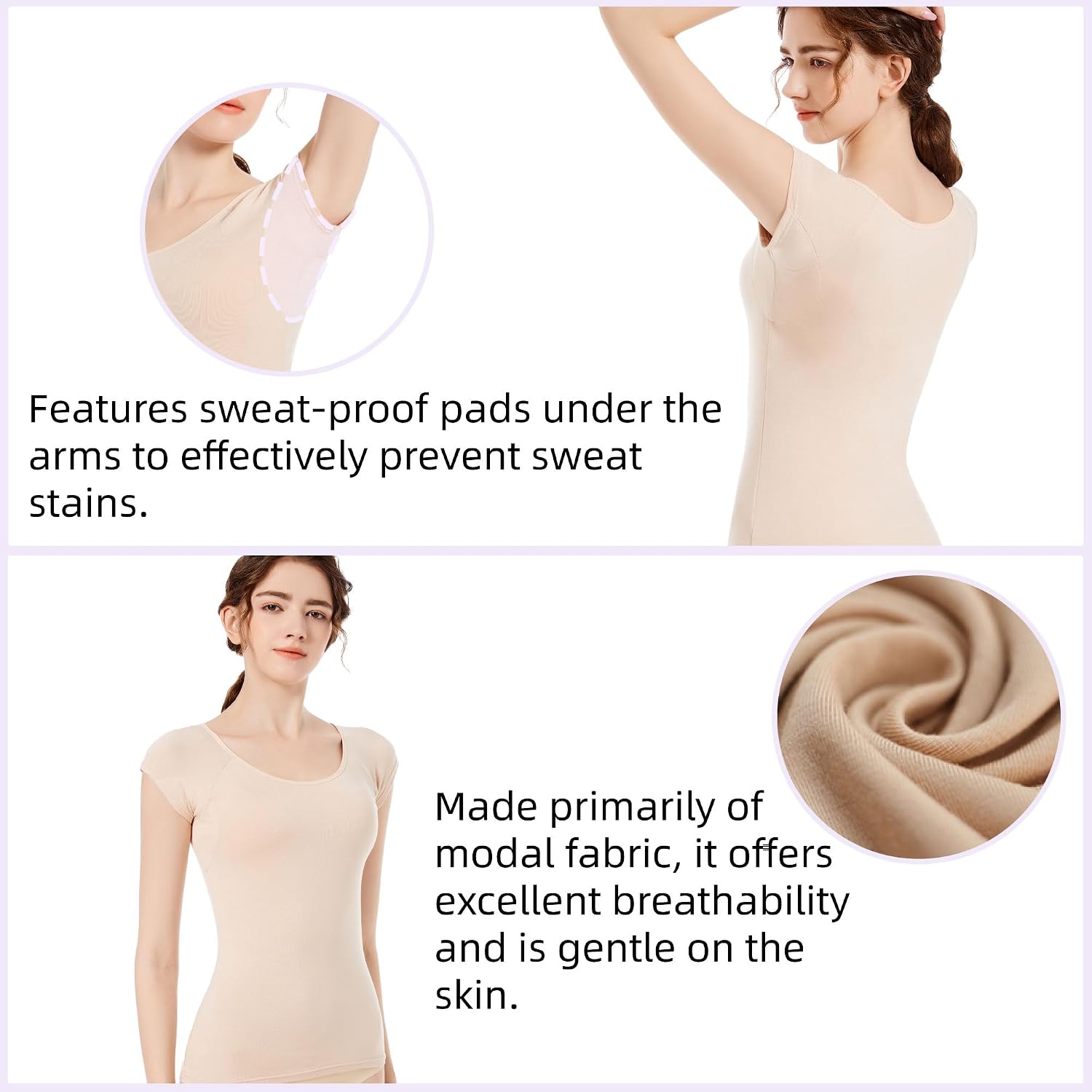 2PCS Women Modal Shirts with Underarm Sweat Pads