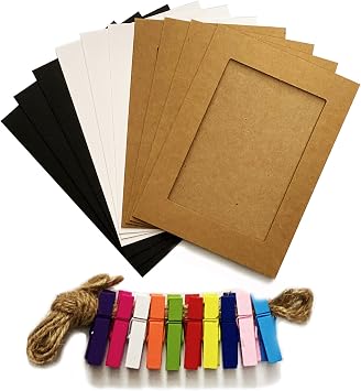 5x7in Paper Picture Frames,DIY Photo Frames Creative linkage mounted Cardboard with Flax String and Clips,3 Colors 10pcs3se PF, 5x7