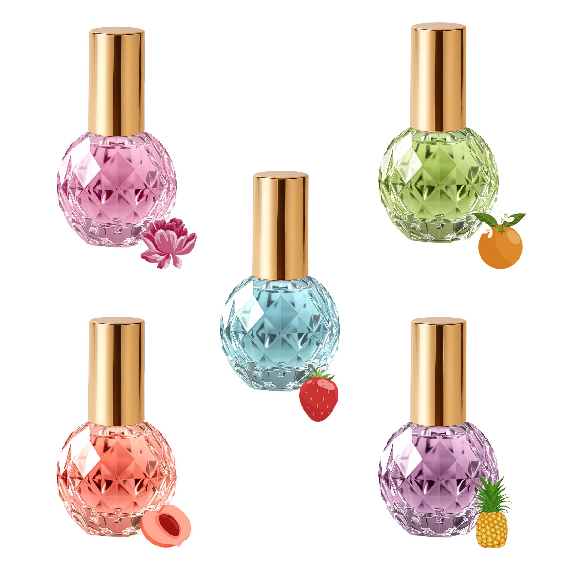Set di Body Mist per Ragazze "Scents of Wishes" – 5 Flaconi in Vetro a Forma di Diamante con Finitura Dorata; 5 Profumi Esclusivi: Bacche, Frutti, Agrumi, Atmosfera Tropicale, Floreale