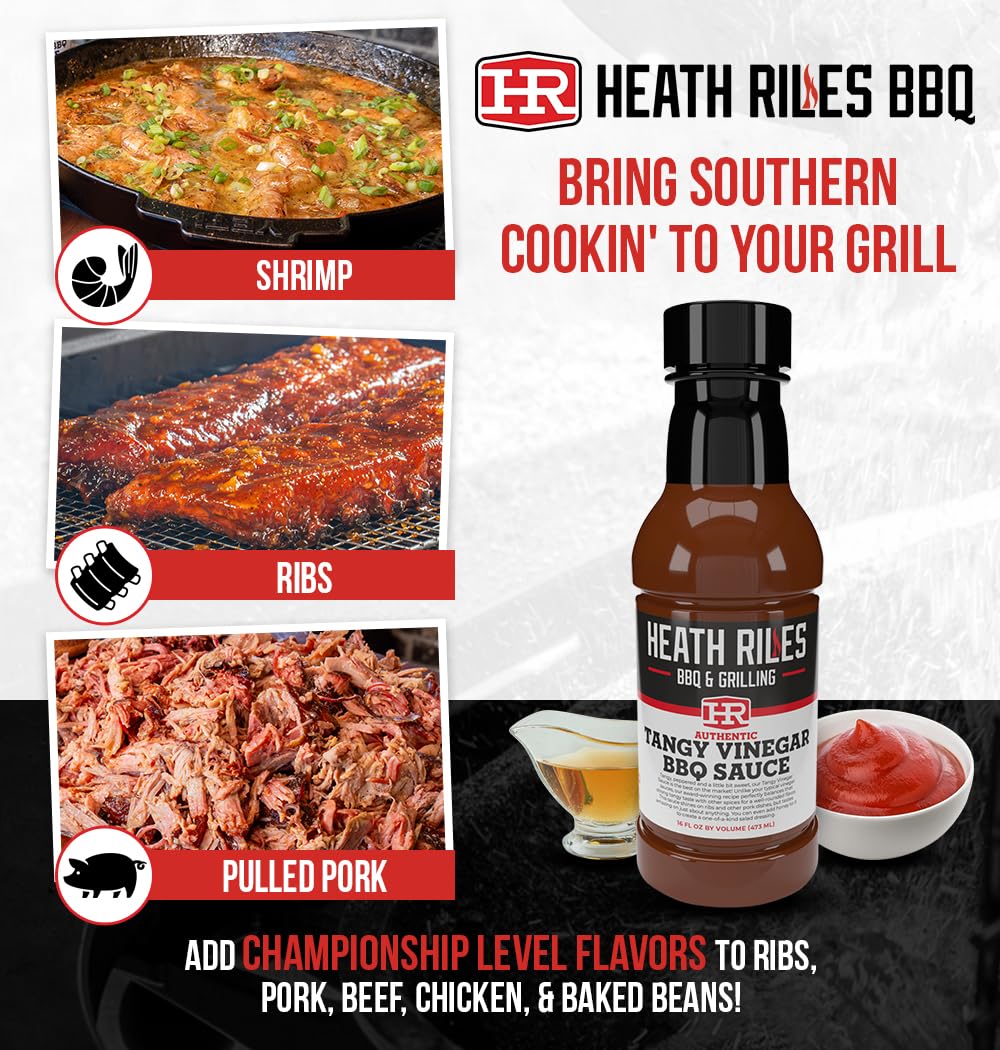 Heath Riles BBQ Tangy Vinegar Barbecue Sauce, Champion Pitmaster Recipe, Bottle 16 oz. - Image 3