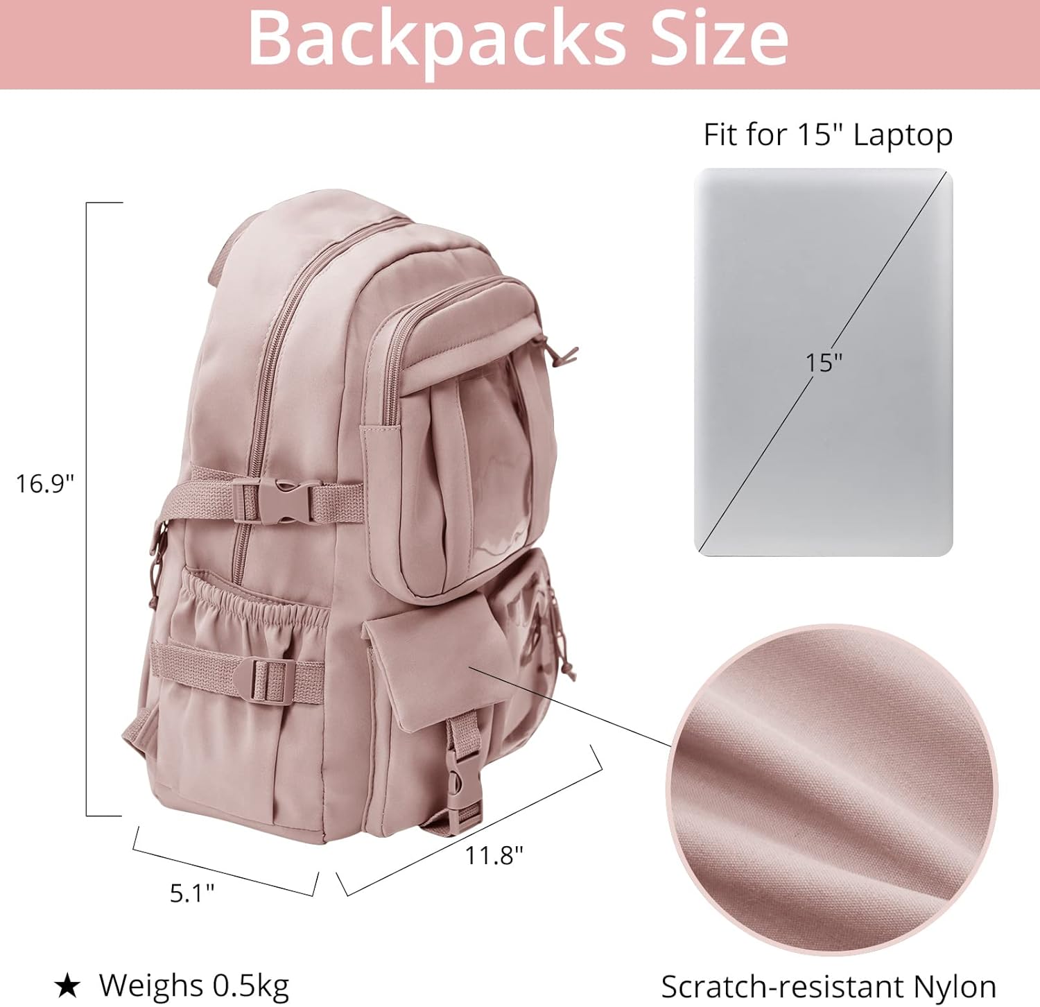 AoMoon Kawaii Backpack Lovely Pastel Rucksack for Teen Girls Aesthetic Student Bookbags with Kawaii Pin and Cute Accessories (Pink-C) One Size - Image 5