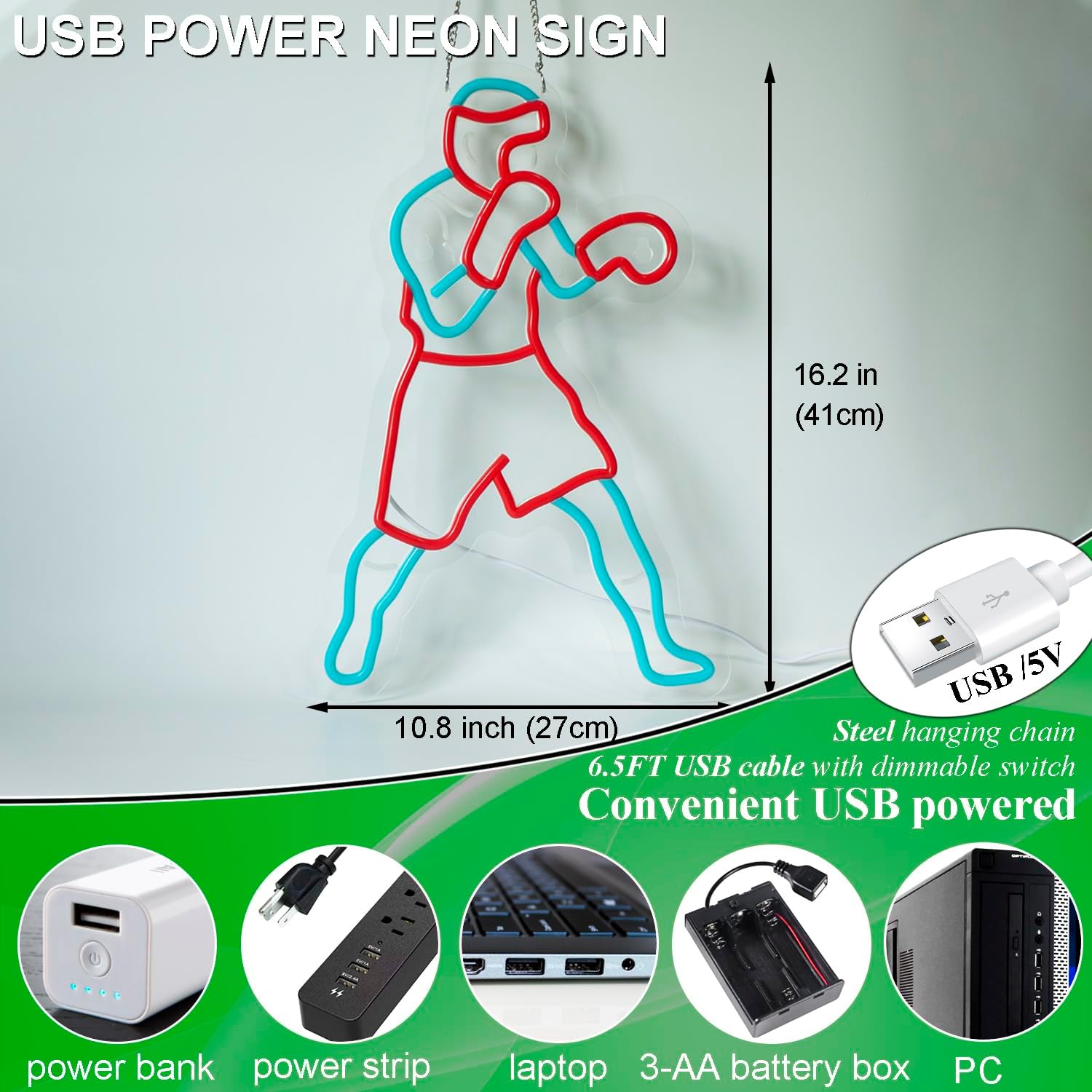 Boxing Neon Signs for Wall Decor,LED Neon Light, Dimmable USB Powered,Wall Decoration for Man Cave Arean Gym Party Home Gym Fitness Club,Gift for Boxing Fans Men,16.2 * 10.8 Inch