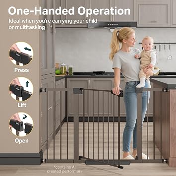 Cumbor 46 & 51.5 Baby Gate & Pet Gate Bundle, Extra Wide Safety Gates with Dual-Lock, Auto-Close, Pressure or Hardware Mount for Stairs & Doorways