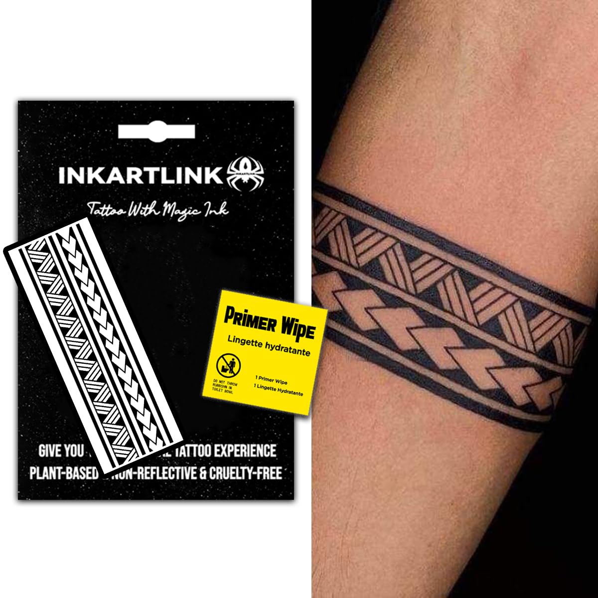 INKARTLINK Semi-Permanent Temporary Tattoos, Realistic Arm Tattoos, Waterproof and Non-reflective, Exquisite Packaging, Unique Design (Armband 7)