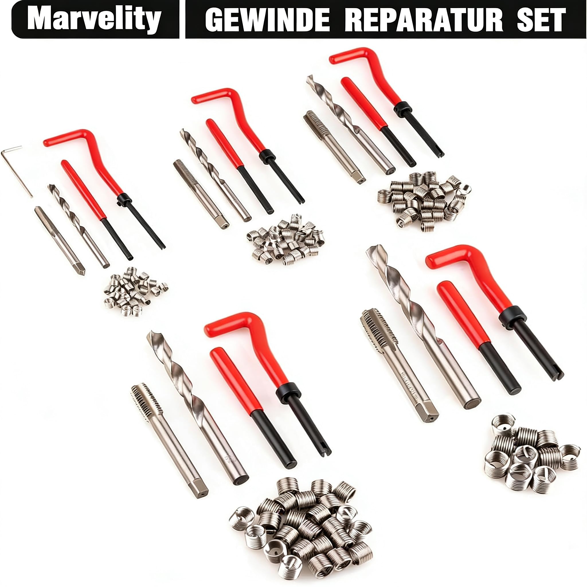 Helicoil Gewindereparatur Set 131-teilig HSS – Komplettset für M5, M6, M8, M10, M12 mit Spiralbohrern, T-Griffen & Metallbox | Für Auto, Motorblock, Getriebe & Maschinenreparatur