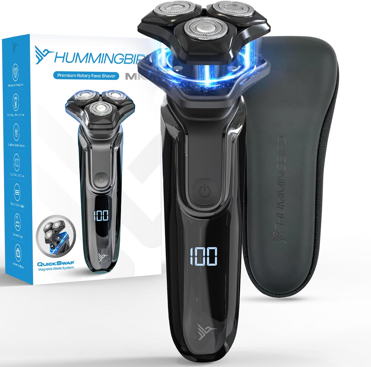 HUMMINGBIRD MK8 Premium Rotary Face Shaver, Rechargeable Wet & Dry Electric Shaver with Pop-up Trimmer, Electric Razor for Men, Waterproof, Cordless