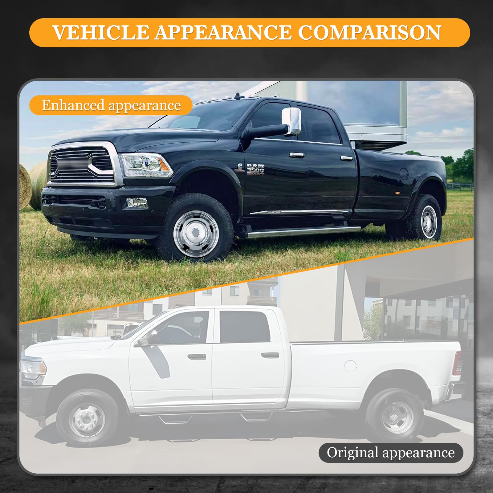 Fit For 03-17 Dodge Ram 3500 1-Ton Dually Silver Rear Wheel Hub Center Caps