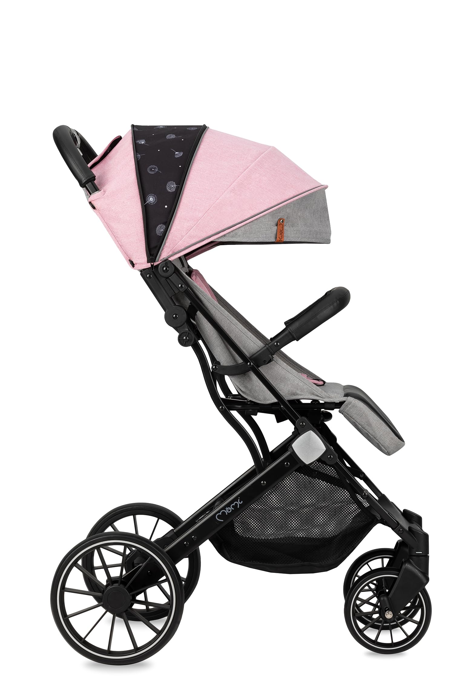 MoMi ESTELLE LIGHT PLUS Passeggino a partire da 6 mesi (fino a 22 kg), pieghevole con cintura di sicurezza a 5 punti, cestino porta spesa e funzione di apertura, manico telescopico per il traino