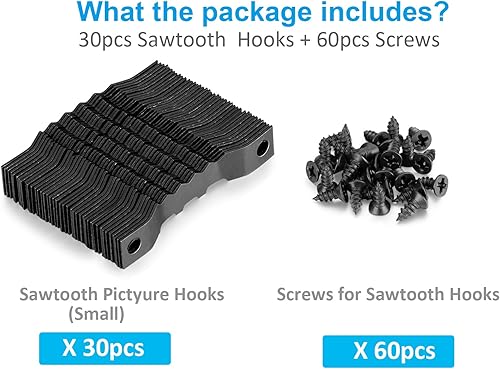 Miniatura 7 de YHYZ Perchas de dientes de sierra a granel (pequeño), 30 ganchos dorados de dientes de sierra con 60 tornillos, para marcos de fotos, fotos, obras