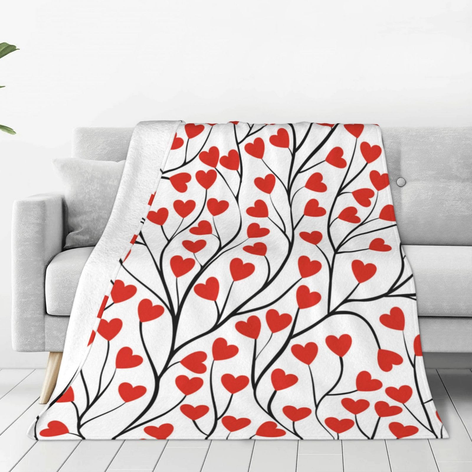 Gearsly Fleece Blanket Throw Fluffy - Red Love Heart Tree Branches Versatile Soft Warm Blankets Throws for Bed Double Size,Cozy Flannel Twin Blanket for Sofa Couch Gift 100x130cm