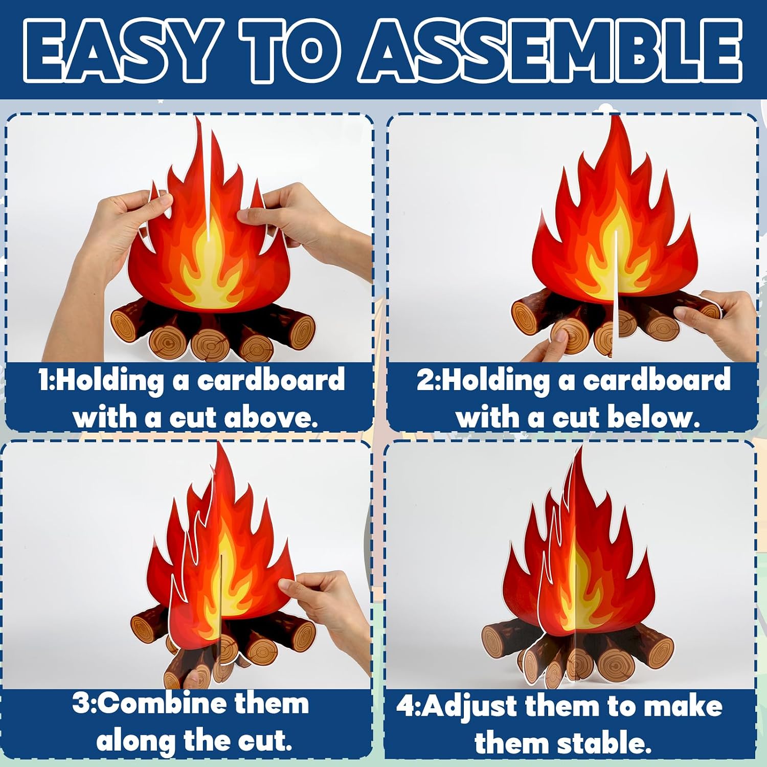 Camping Theme Party Decorations Camping Backdrop with 3 Sets 3D Campfire Decorative Centerpiece Forest Scene Happy Camper Classroom Decor Photo Background Camper Birthday Supplies for Kids Baby Shower image 4