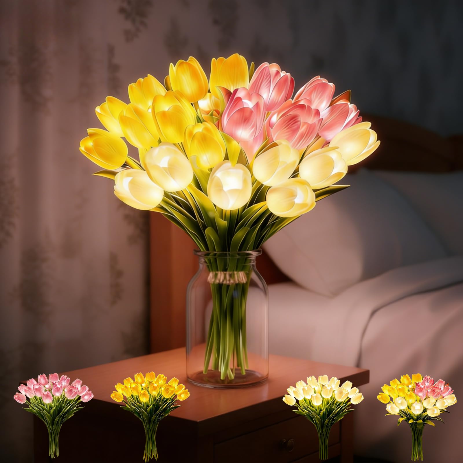 Hi-Y2Kgirls Radiant Romantic Tulip Light, 15 Pcs Twinkling Real Touch Tulips Lamp, Flower Lights for Mother's Home Kitchen Wedding Dining Table Decor (Mix)
