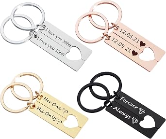 Mostop Personalized Couples Keychains 2pcs Engraved Matching Keychains Customized Gift for Girlfriend Boyfriend Valentines Day and Birthday