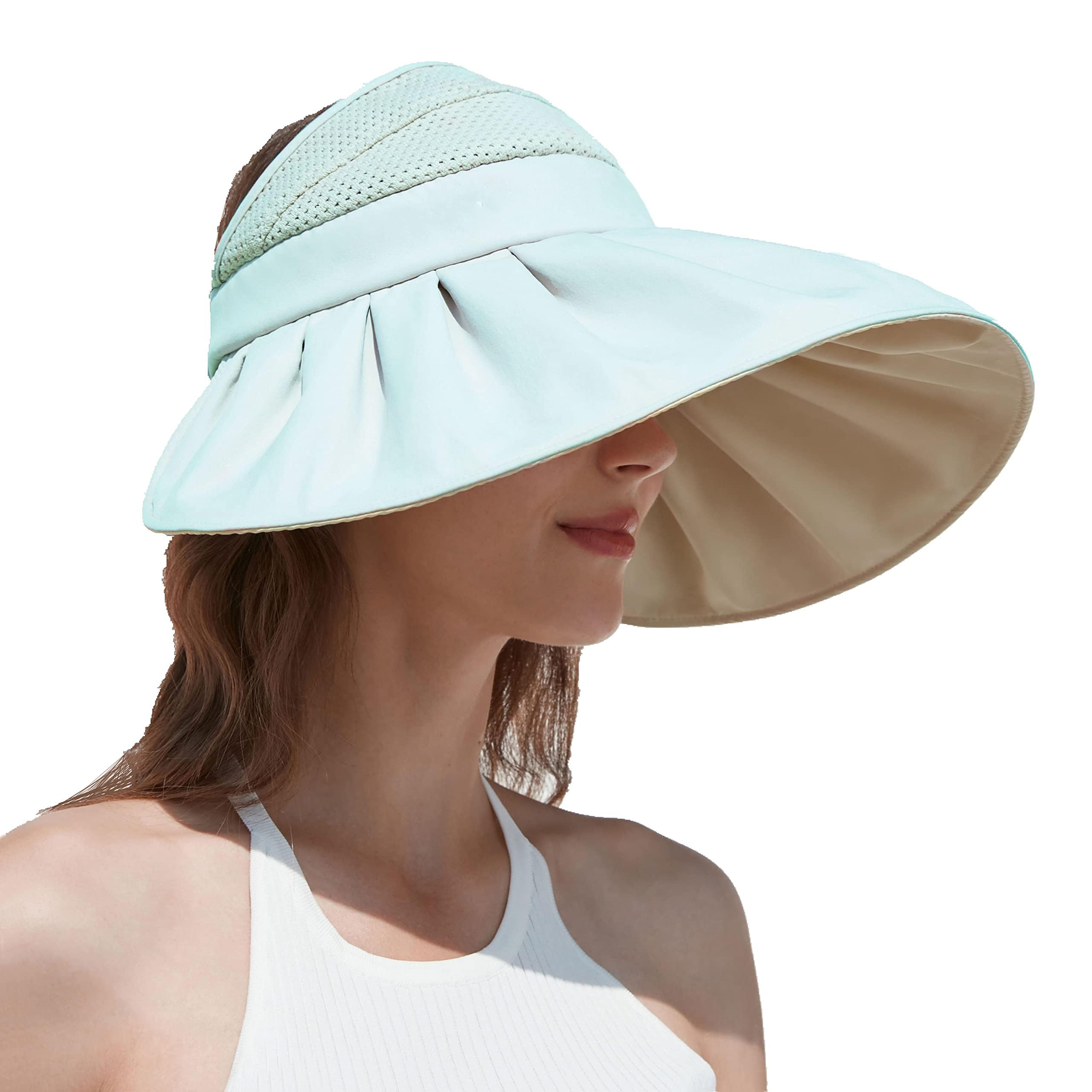 KASTWAVELarge Brim Foldable Sun Visor for Women UPF50+ UV Protection Sun Visor Hats Women Large Brim Summer UV Protection Beach Cap