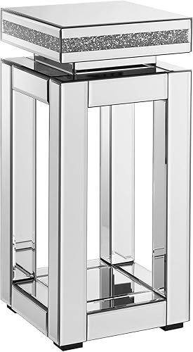Miniatura 81 de SSLine Mesa auxiliar cuadrada con espejo con luces LED, mesita de noche con espejo, mesa auxiliar de espejo con acabado plateado para dormitorio,