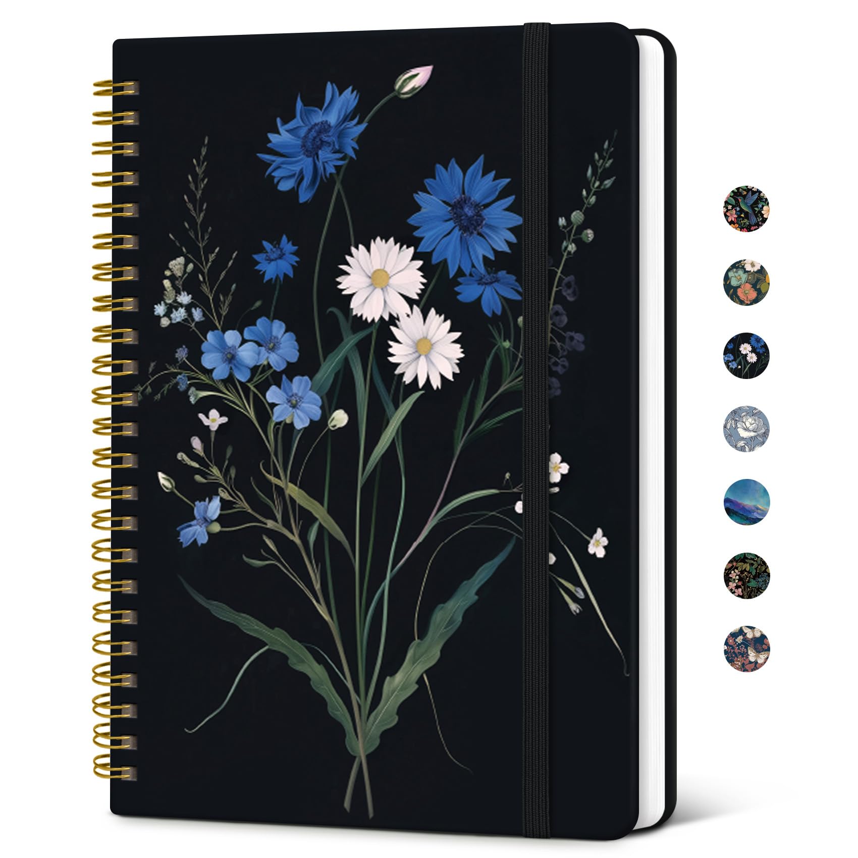 Lined Spiral Journal Notebook for Women, A5 Cute College Ruled Hardcover Notebook for Work & Note Taking, Pretty Journal for Writing, 140 Pages, Floral Whispers