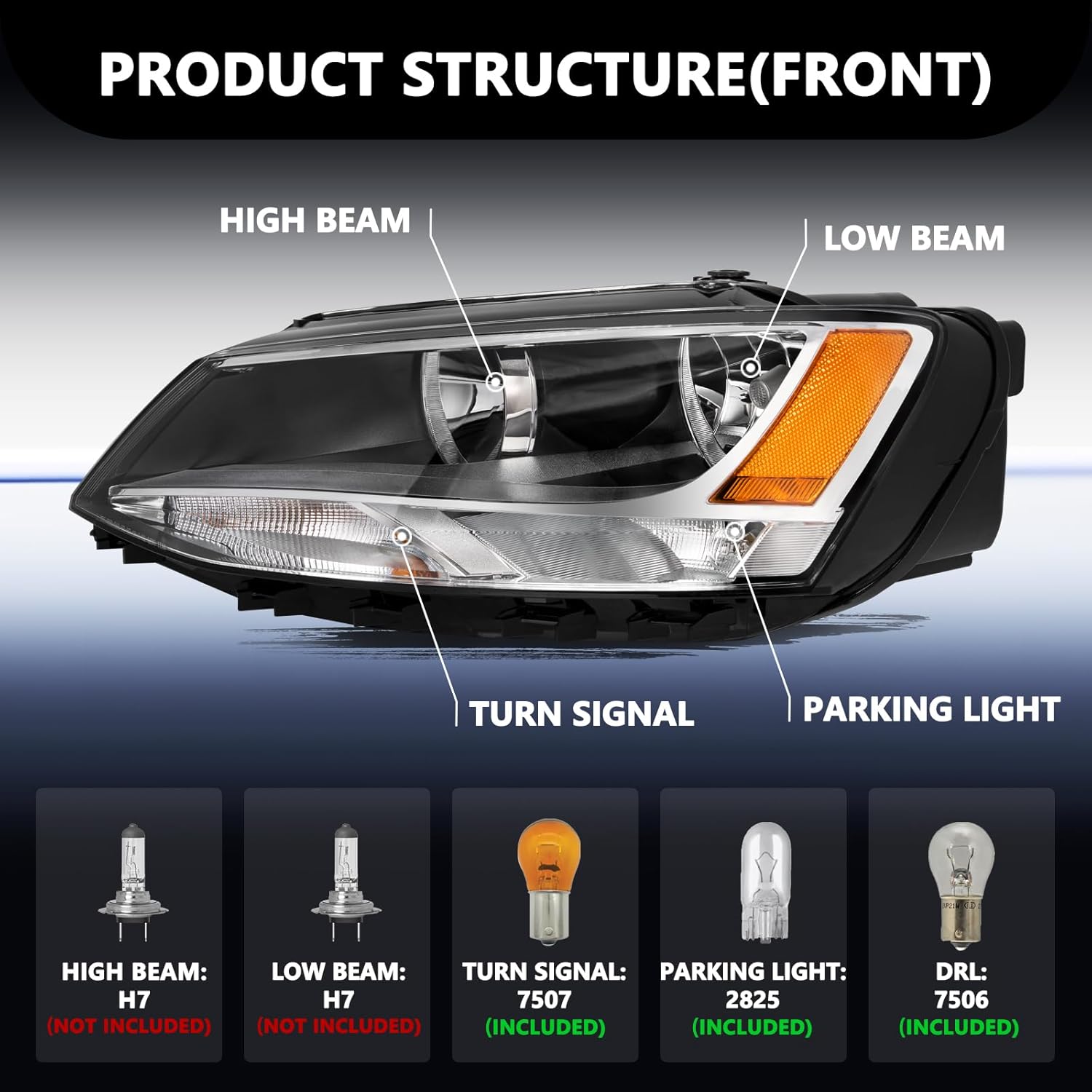 Aosky-Fit for 2011-2018 Volkswagen VW Jetta MK6 Headlights[Halogen Type] Pair Left Driver Side