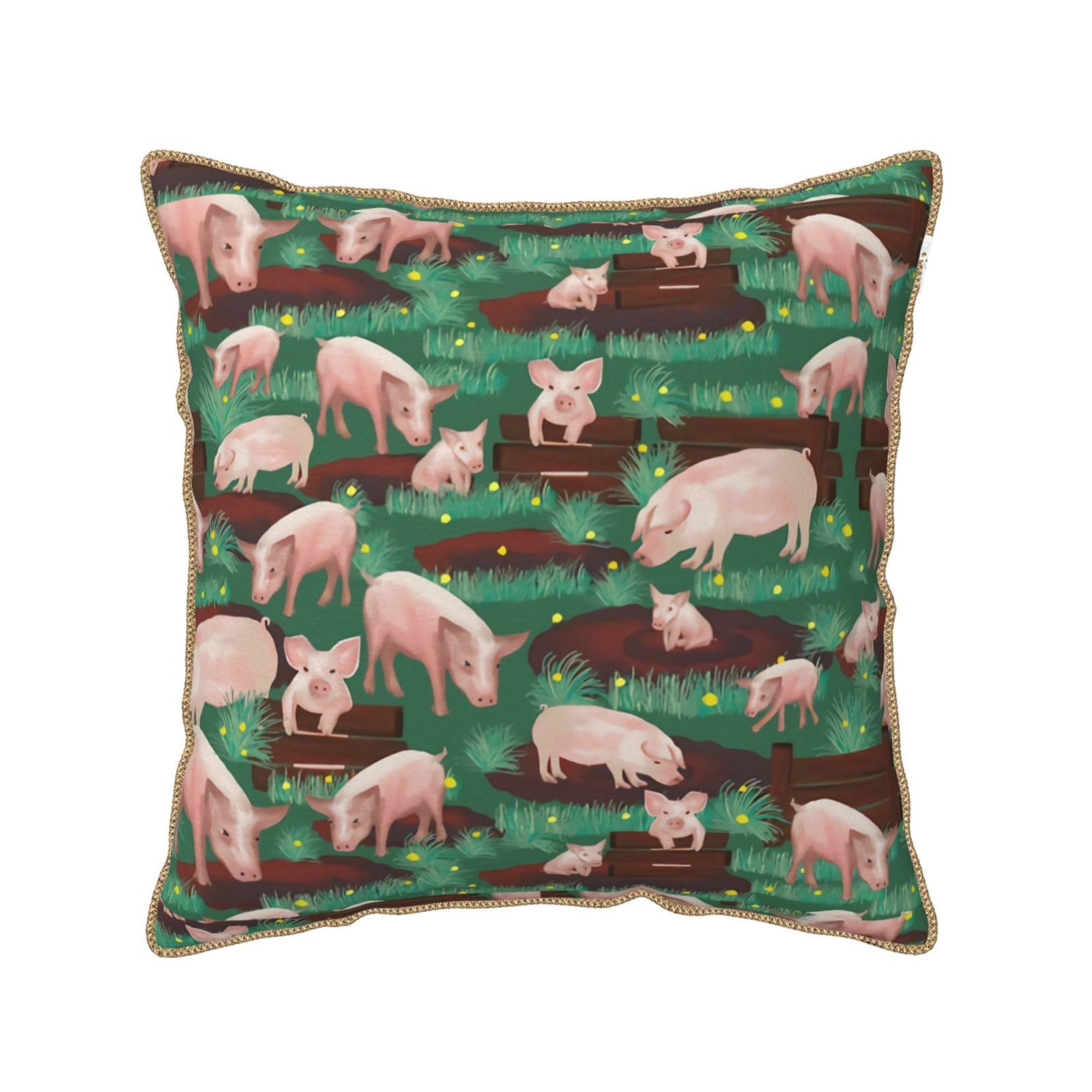 Housse de coussin en velours imprimé cochons de la ferme décorative
