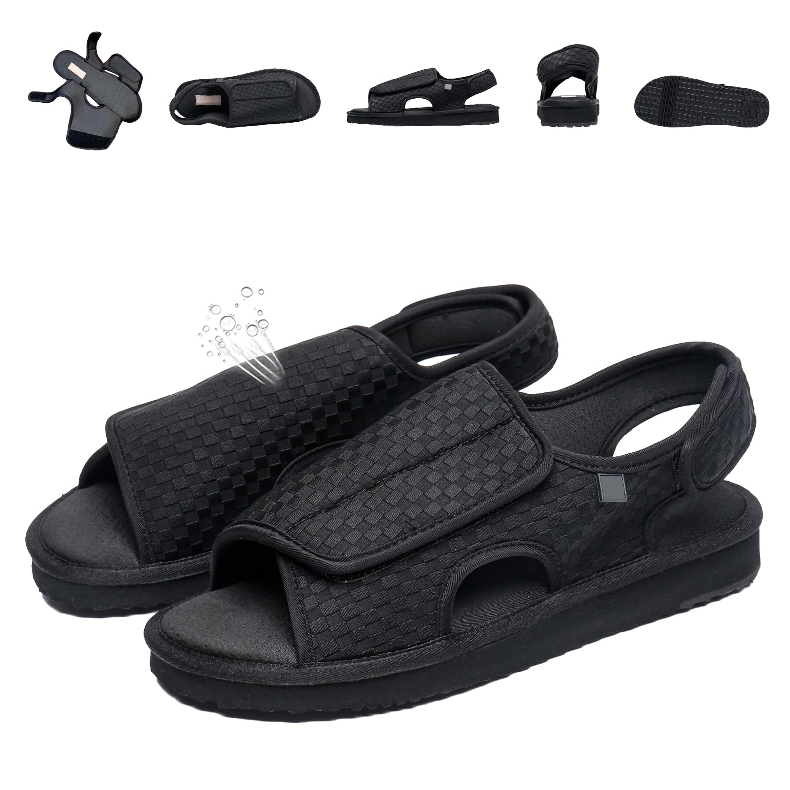 Sandali Donna Pantofole Uomo, Traspirante Regolabili Antiscivolo Sandali per Diabetici, Extra Wide Comode Scarpe di Riabilitazione per gli Anziani