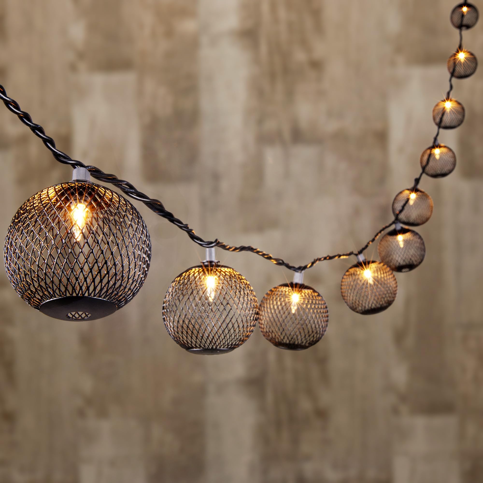 Decorative Lantern String Lights Plug in with 10 Black Metal Ball, Connectable Waterproof Outdoor Decorative String Lights Indoor for Bedroom Patio Pergola Decor