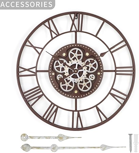 Miniatura 2 de Relojes de pared grandes de 24 pulgadas para decoración de sala de estar con engranajes móviles, reloj de pared grande industrial Steampunk, relojes