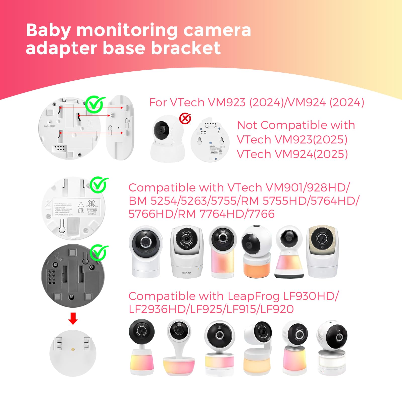 Support de moniteur pour bébé compatible avec VTech VM924/901/928HD/5263/5755/5764HD/7764HD/5766/5263/BM5254/RM5755HD/Leapfrog LF920HD/RM7768HD/LF815HD/LF17768HD/LF17. 26 FHD / Caméras LF2413 - 2