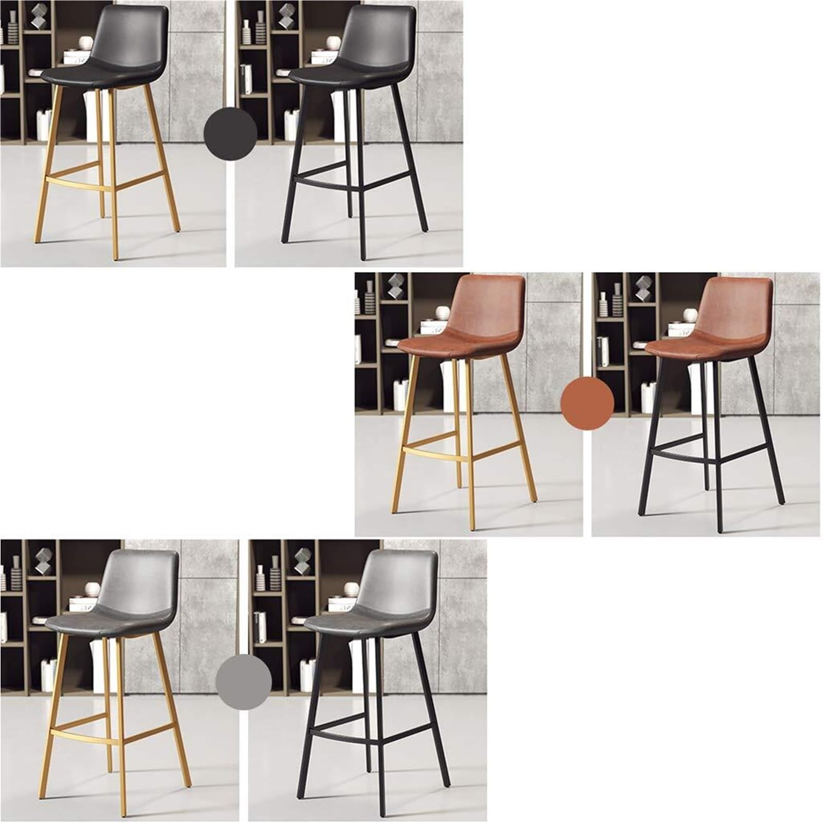 Tabourets de bar rustiques vintage – Tabouret de bar avec dossier, siège de salle à manger en tissu et cuir, pieds en métal de 75 cm de haut, meubles de cuisine gris élégant pour la maison