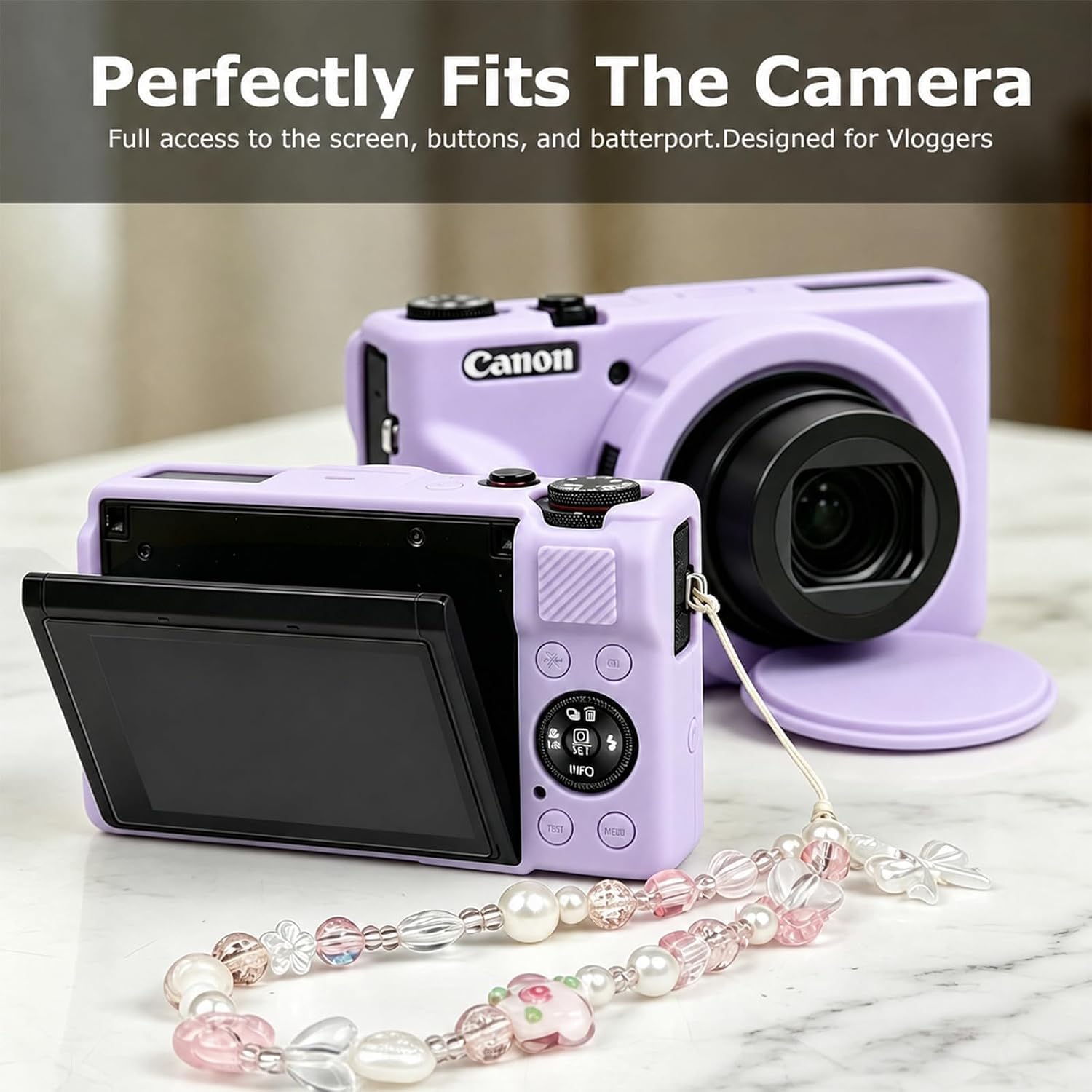 Silicone Case for Canon PowerShot G7X Mark III, Anti-Slip Rubber Skin with 2 Screen Protectors & 2 Straps (Lanyard, Chain), Vlogging Accessories Kit for G7 X mk iii (Purple)
