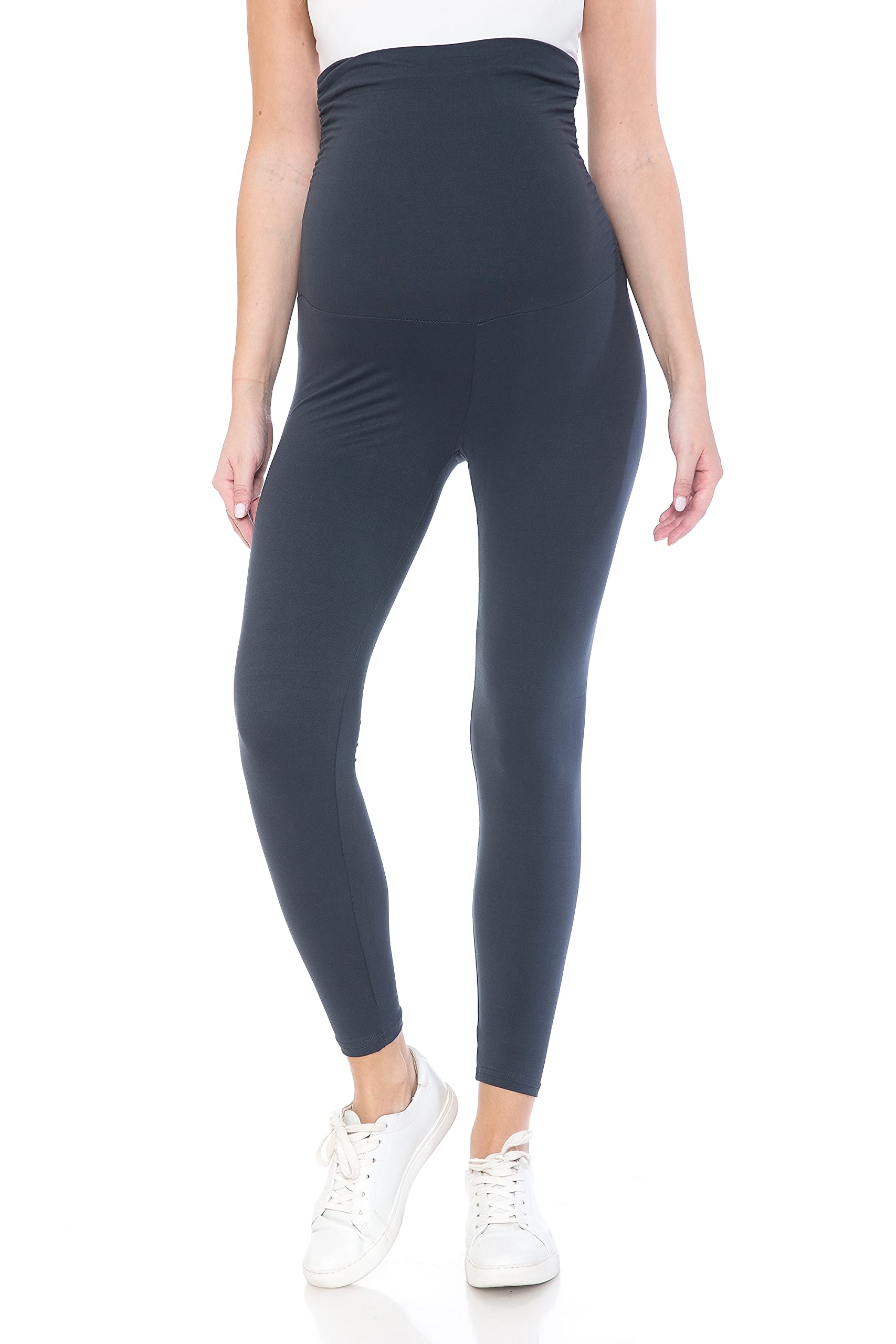 Leggings Depot Damskie legginsy ciążowe nad brzuchem, do noszenia w ciąży, na co dzień, do jogi, antracytowy, M