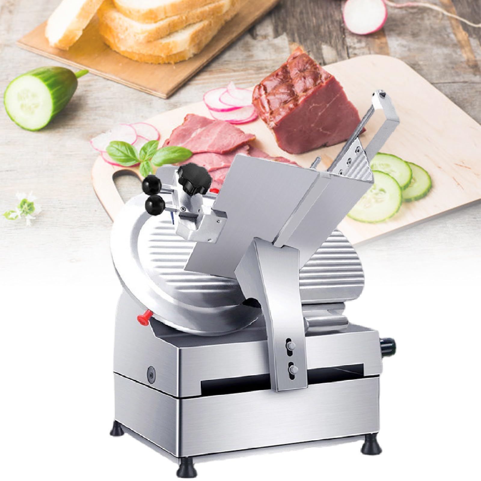 GTHTUHFD Electric Food Slicer With Adjustable Thickness And Stainless Steel Tray For Meat, Cheese, And Bread