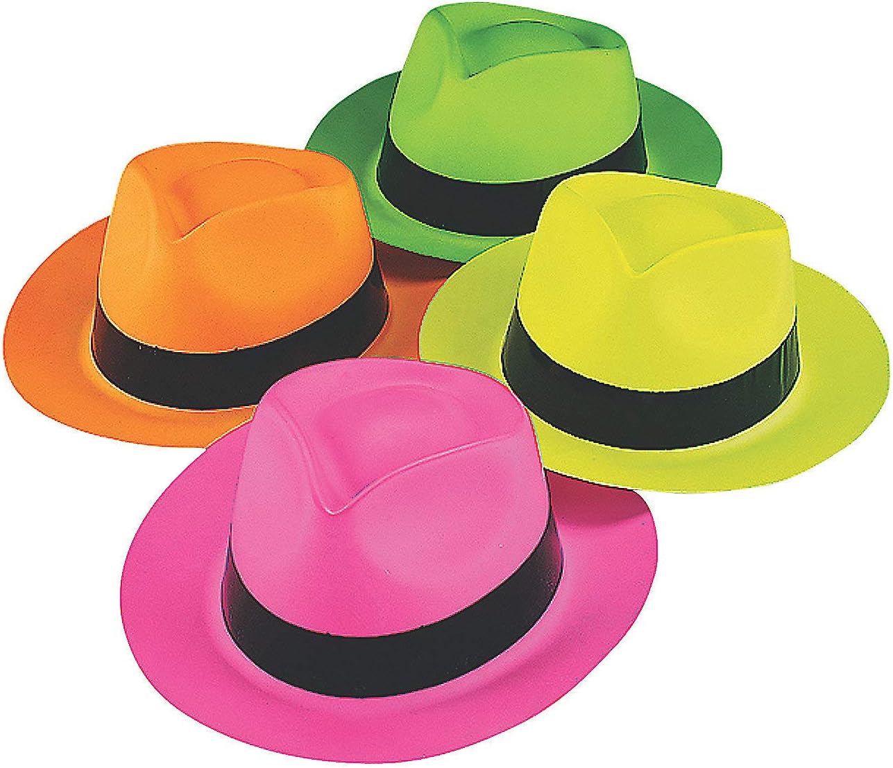 Fun Express Neon Color Plastic Gangster Hats for Party - Apparel Accessories - Hats - Party Hats - Party - 12 Pieces